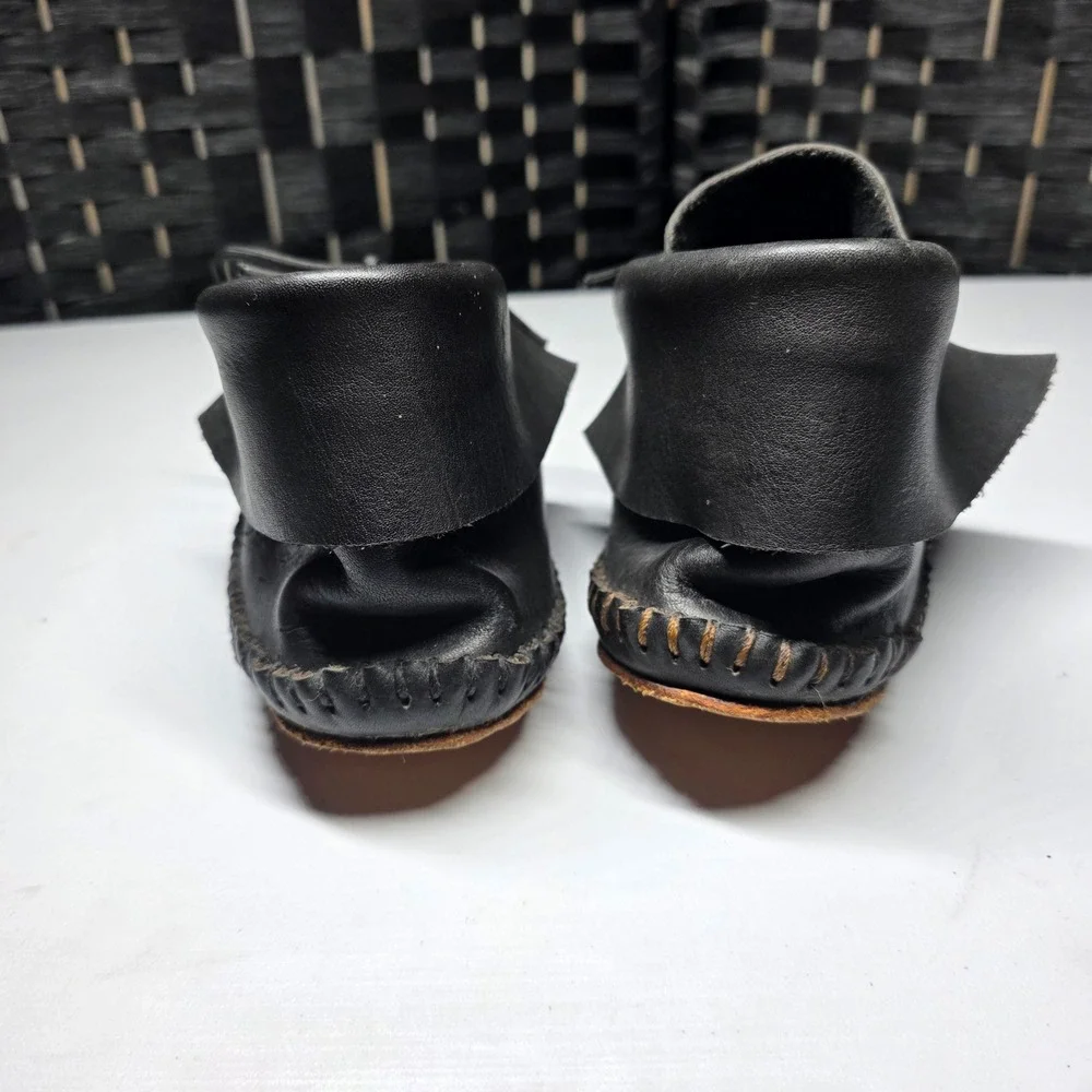 Handmade Black Leather Moccasin Boots Ankle Lace Up Whipstitch Women 9.5 Men 8